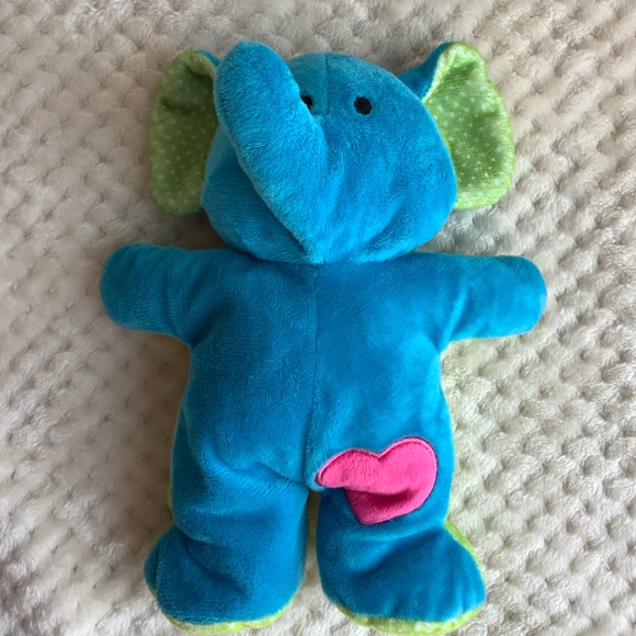 Gitzy Plush Blue Green Elephant Interior Rattle Pink Heart Stuffed Animal No Tag - Picture 2 of 6